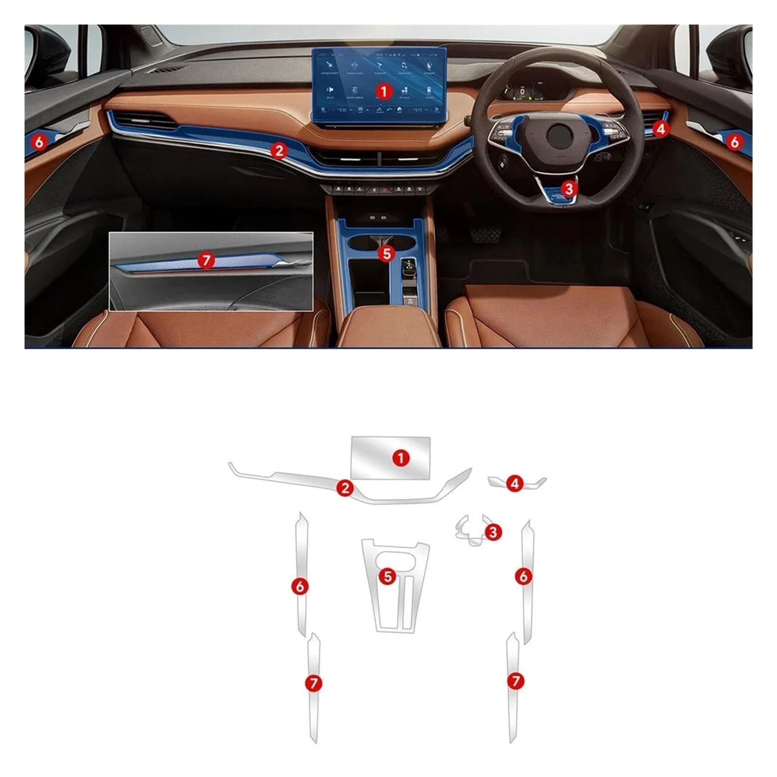 Navigation Schutzfolie Für Skoda Für ENYAQ IV 2021-2024 Auto Innen Tür Center Konsole Media Dashboard Navigation TPU Schutz Film(Right driver seat)