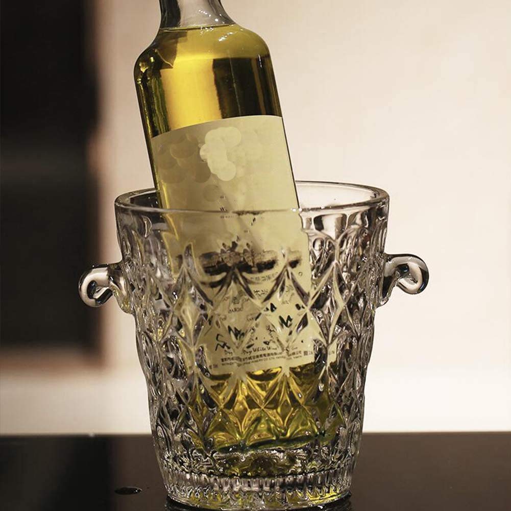 Cubeta de champán, enfriador de vino transparente portátil con asa de transporte para fiestas y entretenimiento