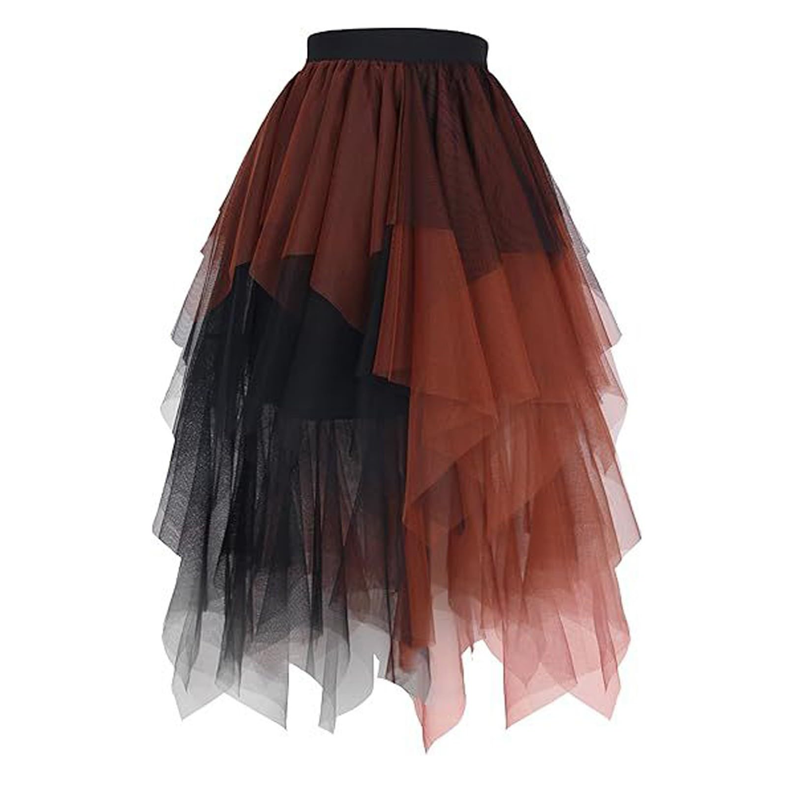 Tulle Skirt Women's Tulle Skirts High Low Layered Puffy Fairy Skirt Tulle Skirts A-line Irregular Midi Long Tutu Skirt with Glitter Sequins Ballet Tutu Prom Party Carnival Costume, #219-brown