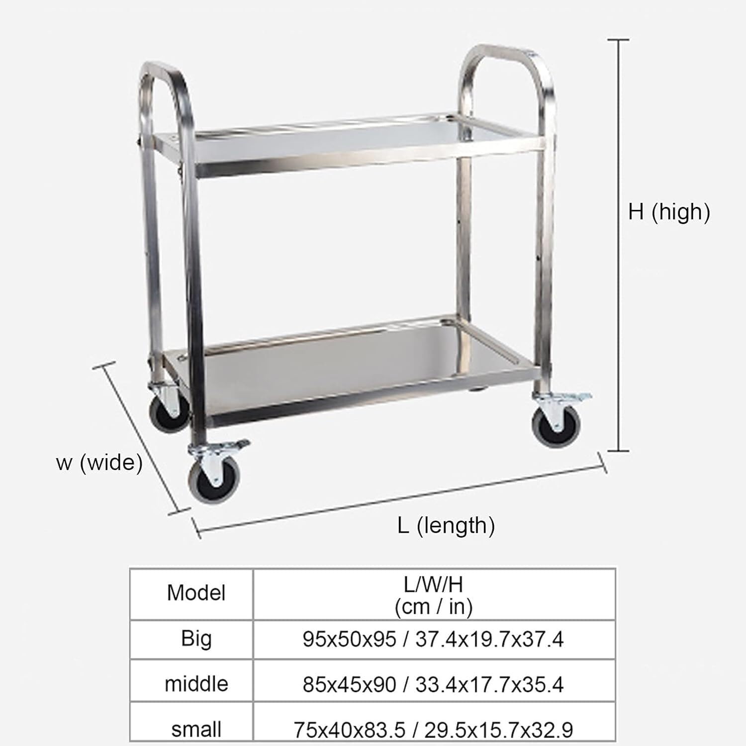Chariot De Service Détachable en Acier Inoxydable avec Roues Verrouillables, Chariot Utilitaire Polyvalent pour La Cuisine, L'Hôtellerie Et La Restauration, Petit Modèle À 3 Niveaux