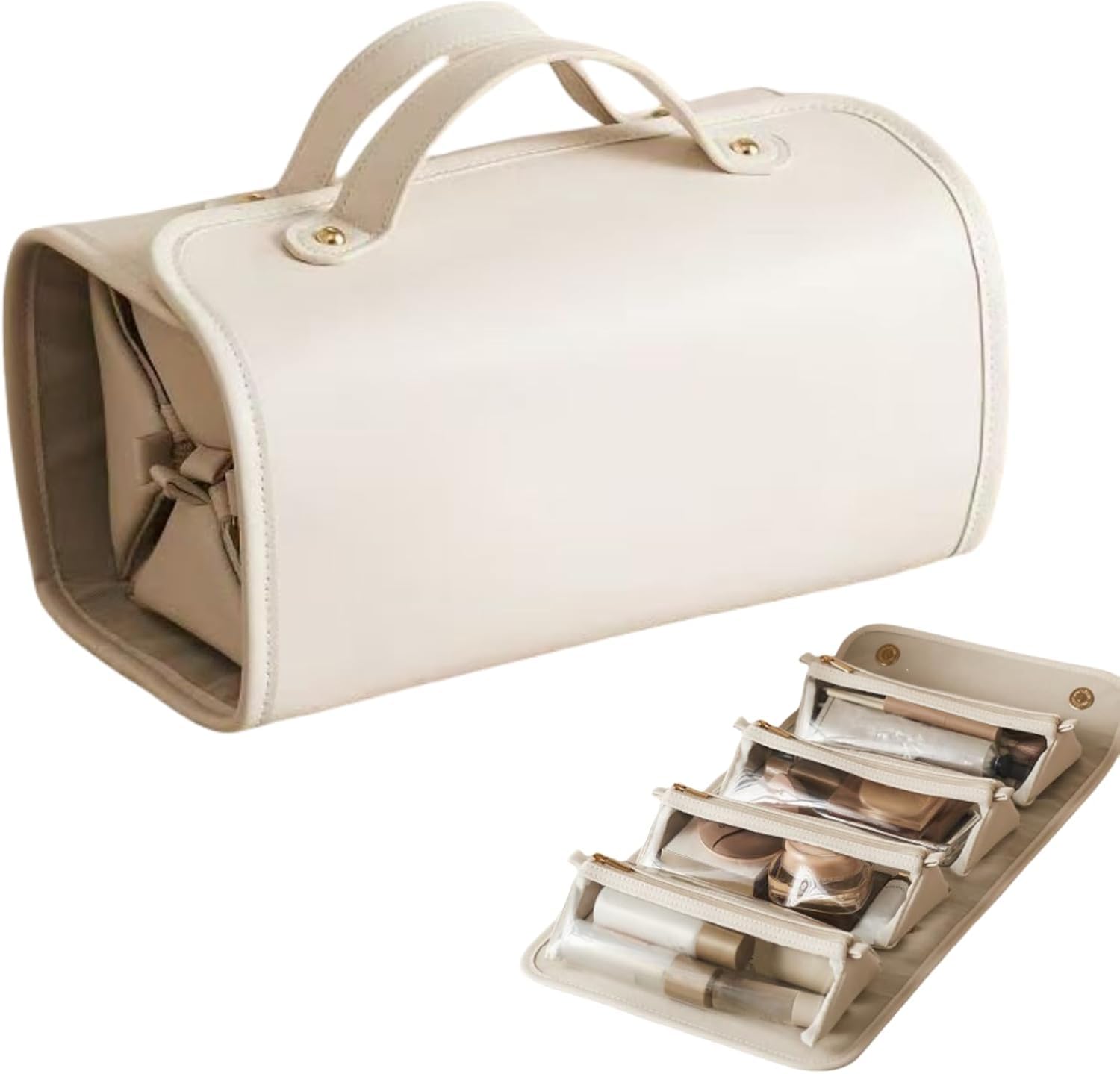 Luyavogue Beauty Case Portatile 4 In 1 Pieghevole, Grande Capacità, Impermeabile, Organizer Da Viaggio Con Design Staccabile, Bianco, Moda-image