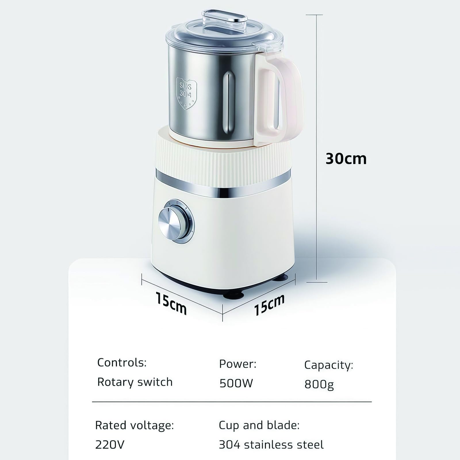 Molinillo Eléctrico De Granos 500W – Molino De Acero Inoxidable 600ml para Especias Café Nueces & Hierbas Secas Y Húmedas 26000RPM Cuchillas Dobles Molienda Automática con Un Toque Taza