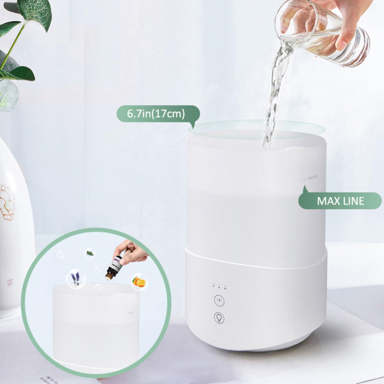 Nawilżacze 2,5 l do sypialni, dużego pokoju, domu, 36 dB cichy nawilżacz powietrza z chłodną mgiełką, cichy z regulowaną mgiełką dla niemowląt, przedszkola i całego domu