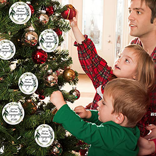 2022 Christmas Engaged Ornaments，3 Inch Engagement Wedding Bridal Shower Gift For Couple, Ceramics Two-Side Printed Xmas Ornaments Decorations For Christmas Trees #TOP4
