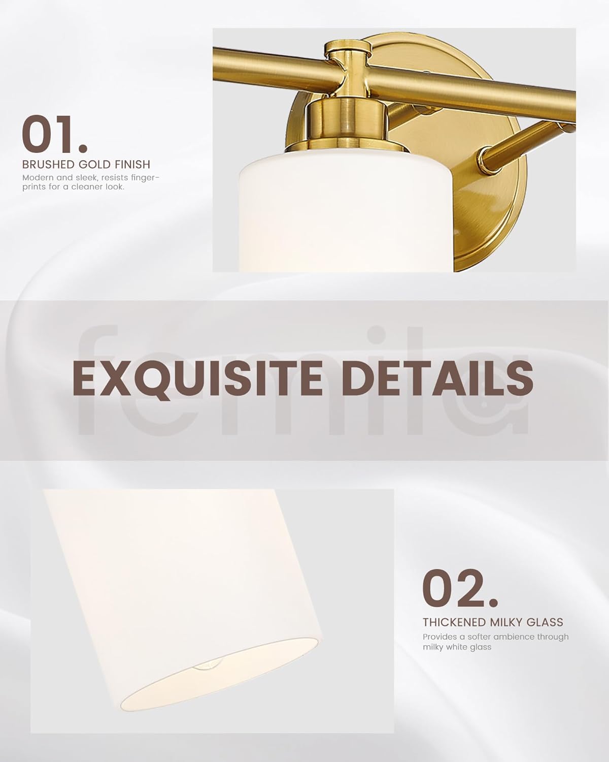 FEMILA 5 Light Bathroom Light Fixture Over Mirror, 32" Brushed Gold Vanity Light, Bathroom Vanity Light with Milk White Glass, 4FYC56B-5W BG-MG