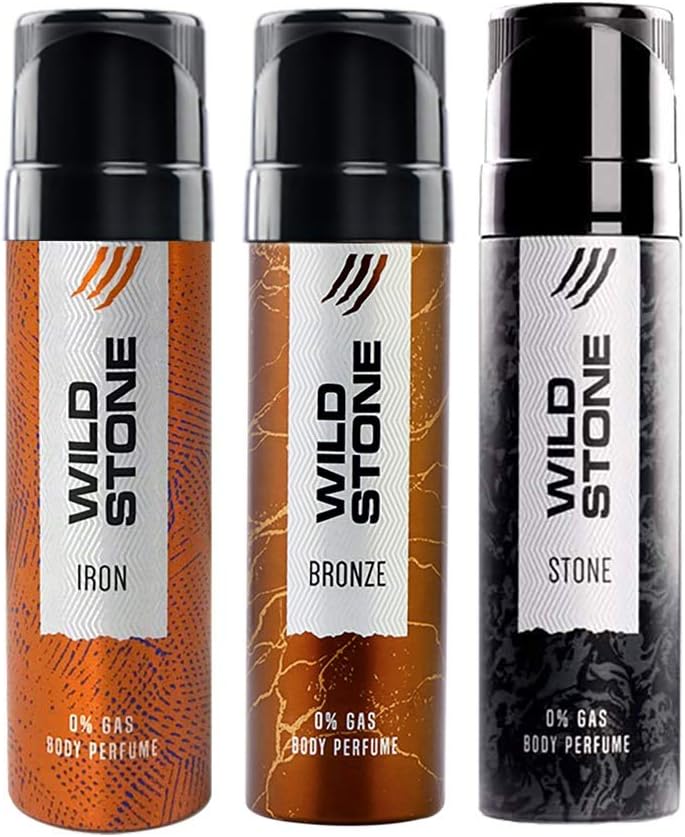 Wild Stone Iron, Bronze and Stone Perfume Body Spray Combo for Men, Pack of 3 (120 ml each) | No Gas Deodorant for Men