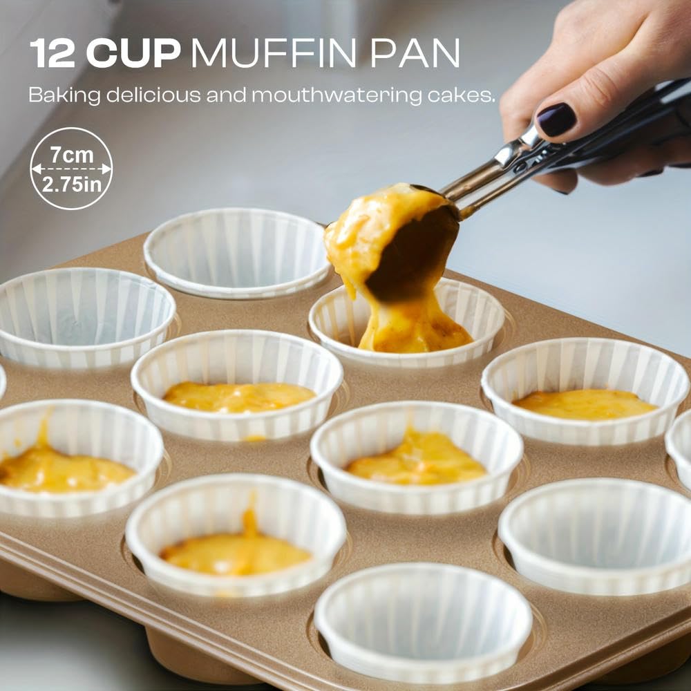 NYSDM 8 Pezzi Set da Forno in Acciaio al Carbonio Dorato teglie antiaderenti per Dolci e Biscotti Accessori Adatti al Forno Natale Ringraziamento Halloween
