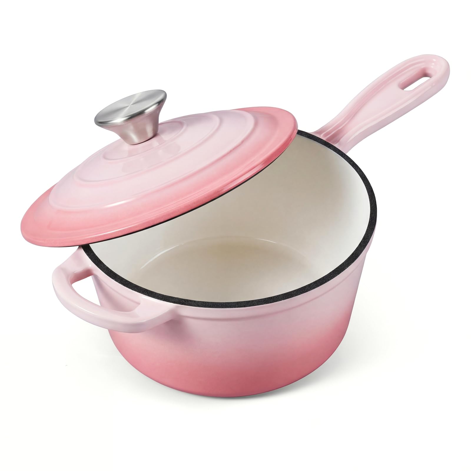 Onader 2QT Enameled Cast Iron Sauce Pan, Pink