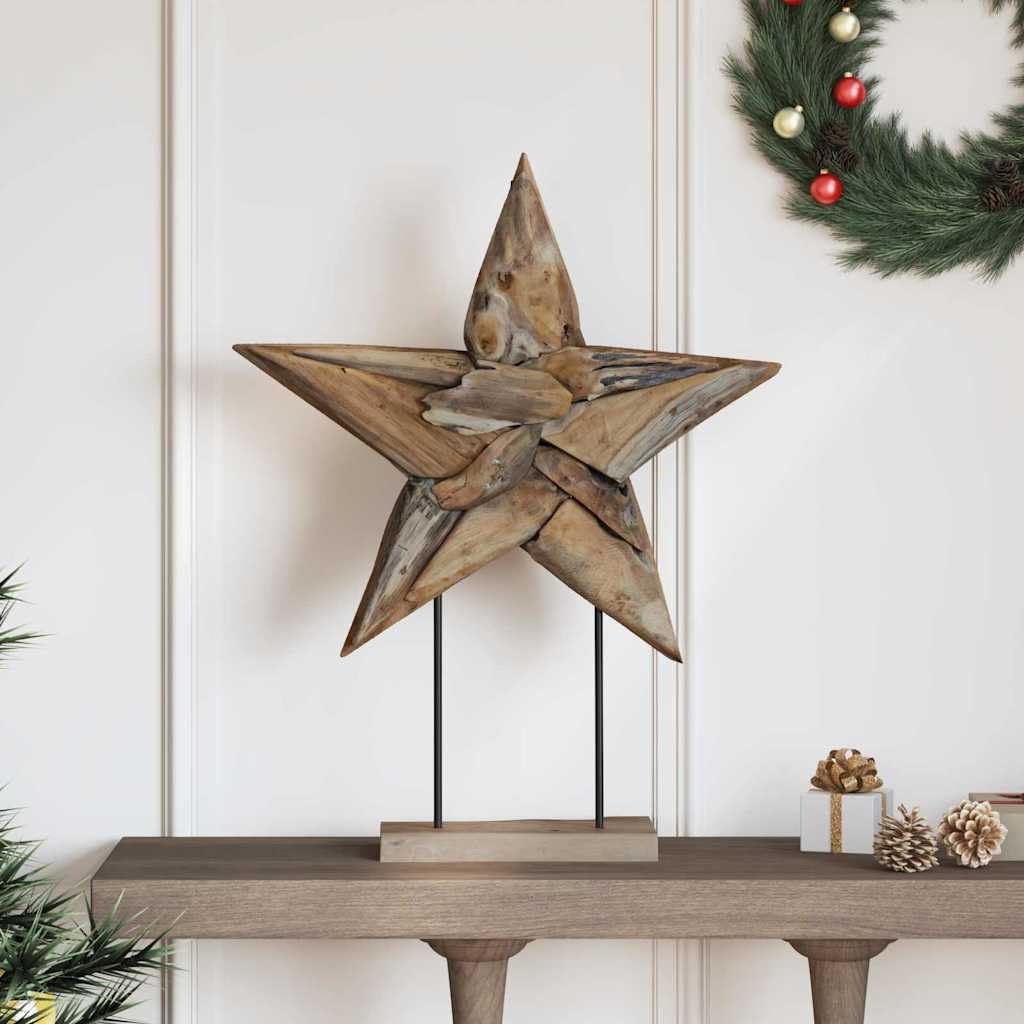 Bijoux pour sapin de Noël et étoile en teck massif de 74 cm