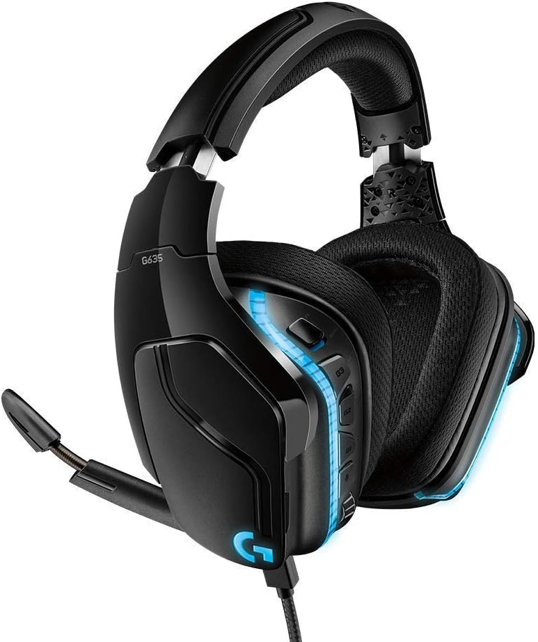 Logitech G635 DTS:X 7.1 Surround Sound LIGHTSYNC RGB PC Gaming Headset, Pro-G 50 mm drivers DTS Headphone:X 2.0 surround, Gaming Headset with Full & Cinematic Sound (Renewed) Black