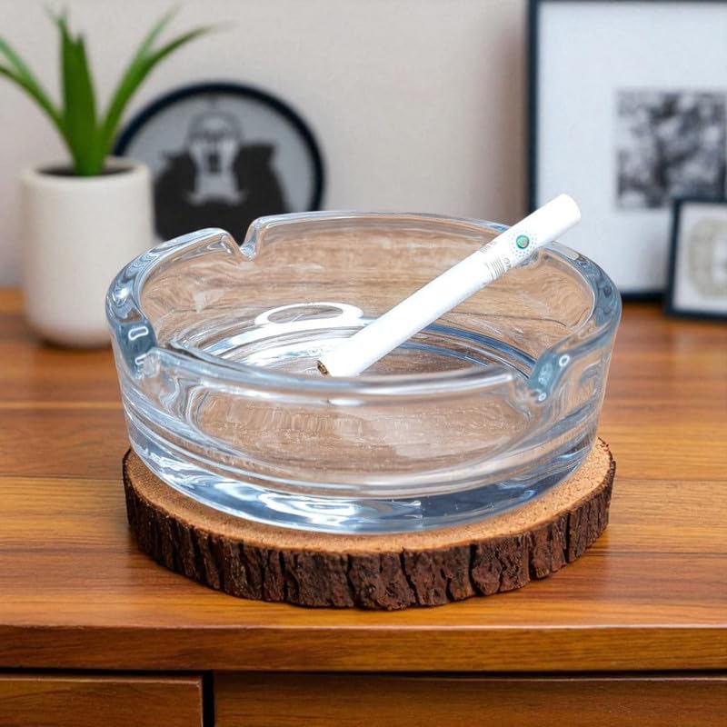 SAUDEEP INDIA Classic Crystal Clear Glass Ashtray | Elegant, Heat-Resistant Design for Home, Office, Café & Outdoor Use | Round, Heavy-Duty Build with Vintage & Modern Styles-image-33