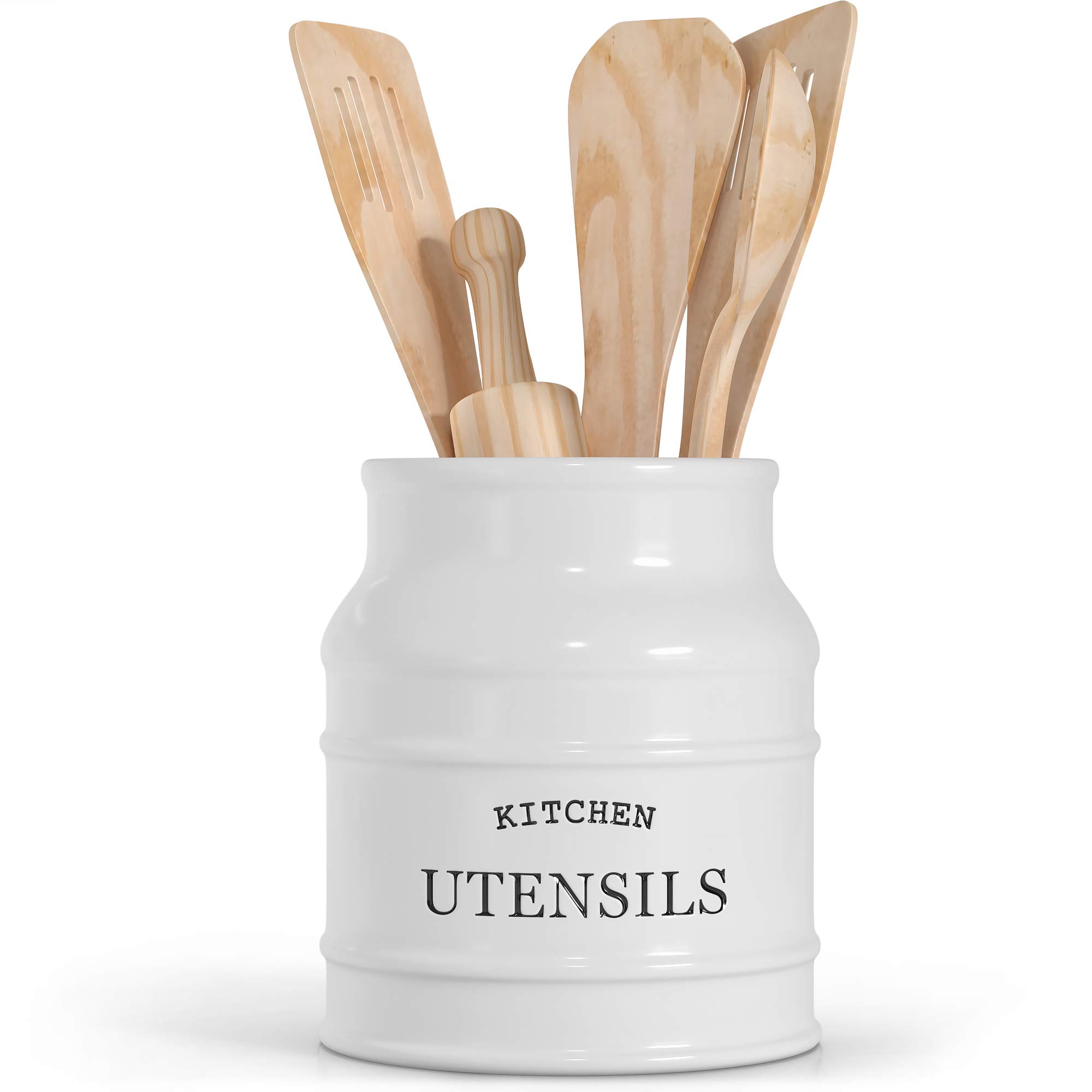 Barnyard Designs White Ceramic Utensil Crock Keramik-Utensilientopf, Weiss/opulenter Garten