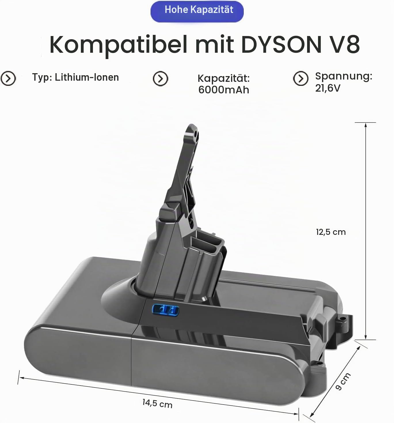 8000mAh V8 Ersatzakku für Dyson V8 Akku Li-Ionen Batterie für Dyson Animal Absolute Fluffy Motorhead Vakuum Handstaubsauger 215681 967834 05