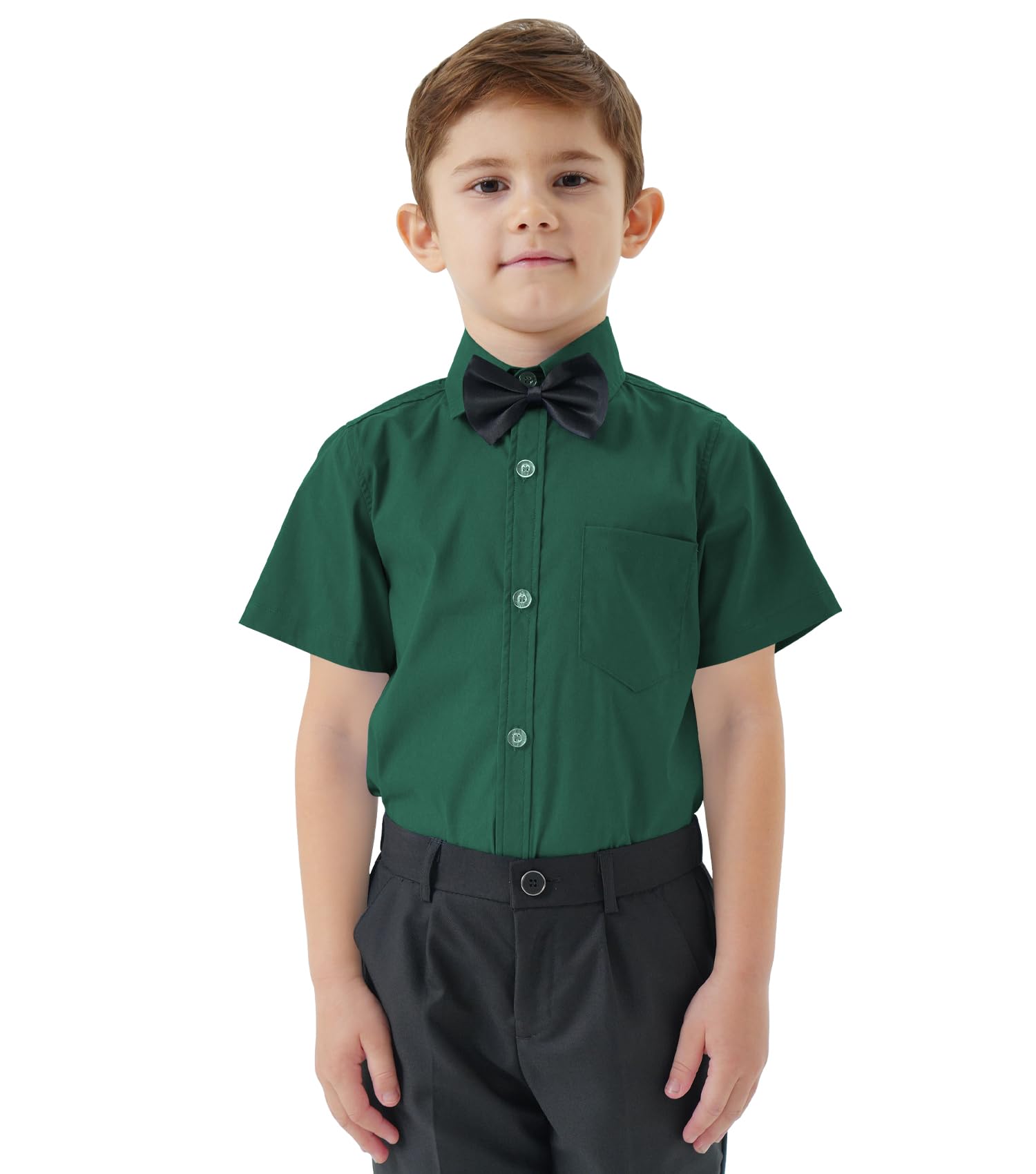 2T-16Y Boys' Short Sleeve Button Down Toddler Dress Shirt Oxford Uniform Shirt with Chest Pocket