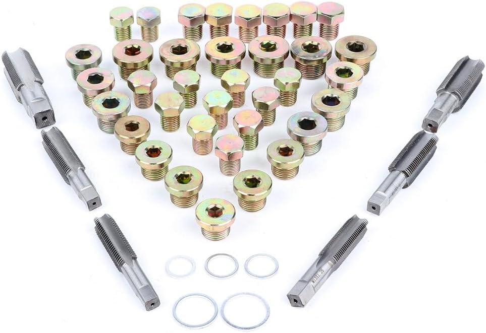 114pcs Oil Pan Drain Plug Repair Kit Sump Plug Key Thread Repair Tool Kit Set with Carry Case