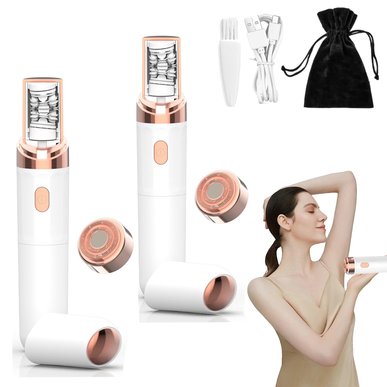 Epil Pro, Epilatore Facciale per Donna 2 in 1, Mini Strumento Portatile per La Depilazione Di Sicurezza, Delicato, Preciso E Veloce per Viso, Mani E Gambe (2PCS-A)
