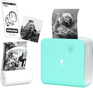 Phomemo Pocket Photo Printer M02 Pro 300DPI Thermal Printer Mini Bluetooth Printer,with 1 Paper Roll and Paper Holder, Compatible with Android OS, for Journal, Study Note, DIY Painting, Cyan