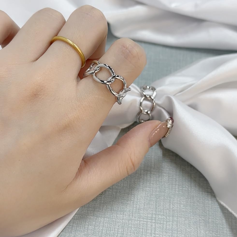 Image of Dtja Link Chain Silk Scarf Ring Brooch for Women Girls Fashion Chic Minimalist Simple Shawl Scarves Band Statement Buckle Wrap Finger Rings Size 8 Dress Accessories Jewelry Gift