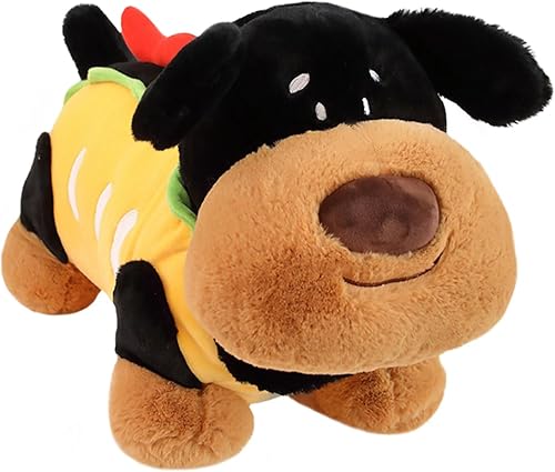 ELAINREN Juguete de peluche para perro caliente, hamburguesa con queso negro, muñecos de comida de peluche, almohada de hamburguesa para perro,