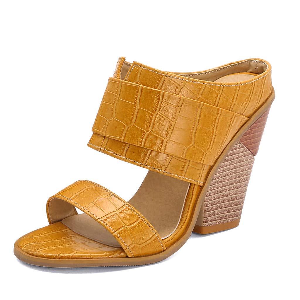 Women's Chunky Heel Slippers-Round Toe Platform Wedges Thick Bottom Open Shoes