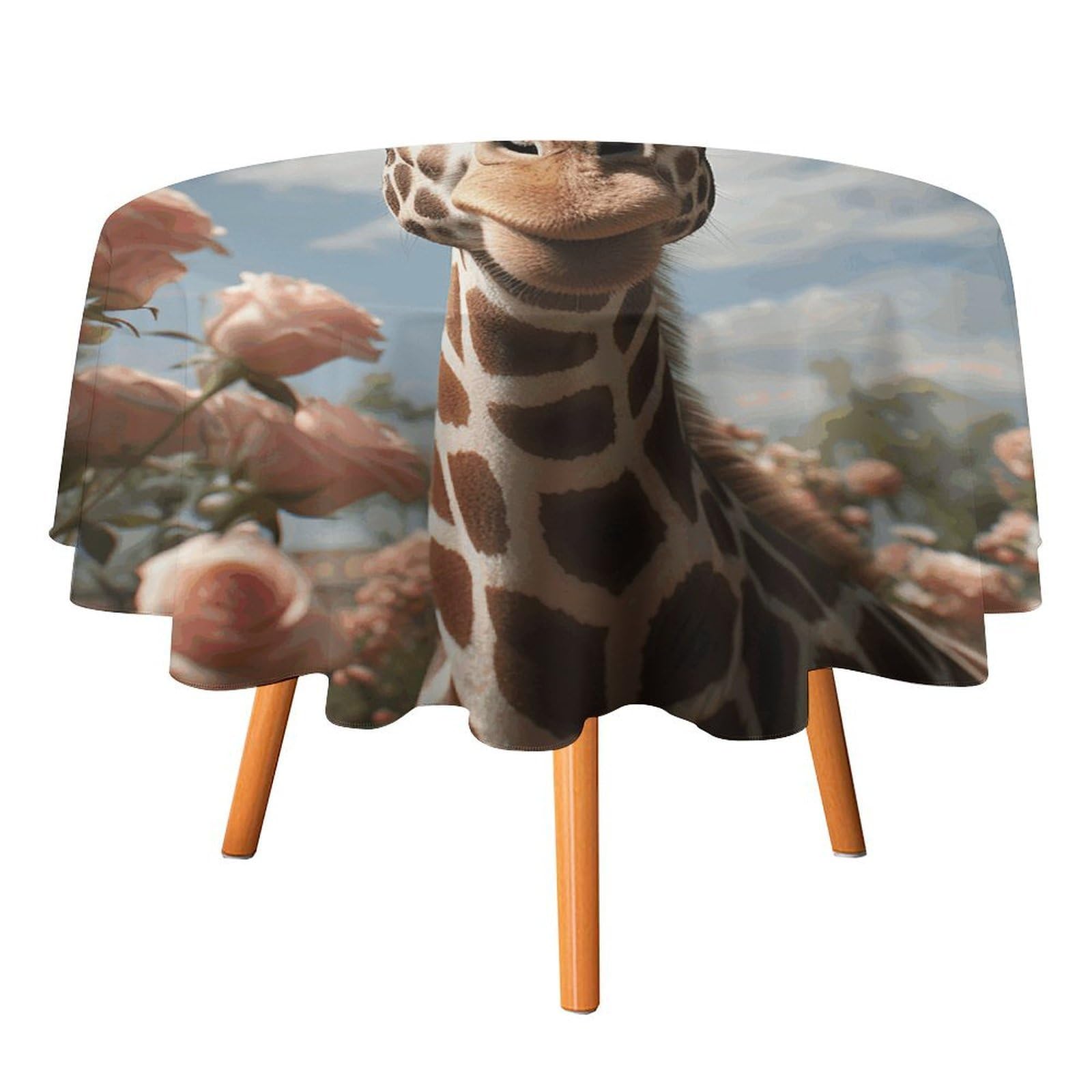 SMAZDFXX Beautiful Giraffe Tablecloth for Restaurant, Round Polyester Table Cover 70x70in for Party