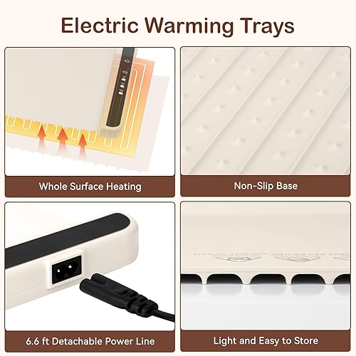 Miniatura 5 de Tapete de calentamiento de alimentos, bandeja de calentamiento eléctrica para fiestas y bufés con 3 temperaturas y calentamiento rápido, alfombrilla