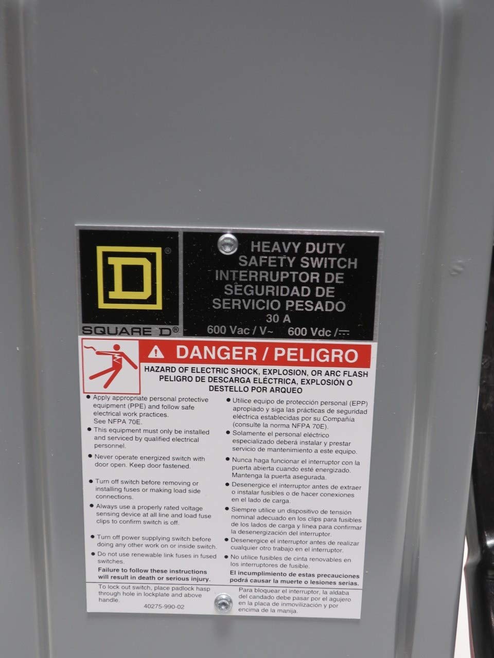 SQUARE D H361NRB 3P 30A AMP 600V-AC FUSIBLE Safety Switch