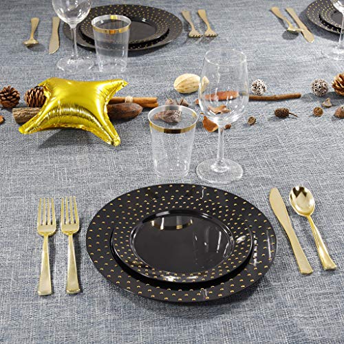 Nervure 96Pcs Black With Gold Plastic Plates – Black Disposable Plastic Plates Includes 48Pcs 10.25Inch Dinner Plates, 48Pcs 7.5Inch Salad/Dessert Plates For Weddings & Parties & New Year's Day #TOP1