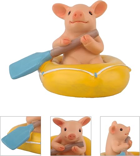 Miniatura 4 de Estatua de cerdo, mini figura de cerdo, decoración del hogar de resina, estatua de jardín de animales de la suerte para micro paisaje (cerdo va en