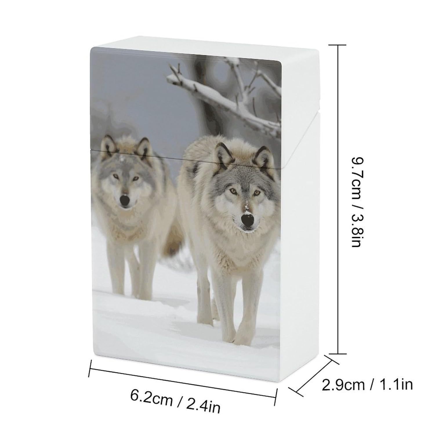 Two Wolves Walking in The Snow Cigarette Case for King Size Retro Holder Case with Exquisite Carved Patterns Box 20 Regular Size Cigarettes