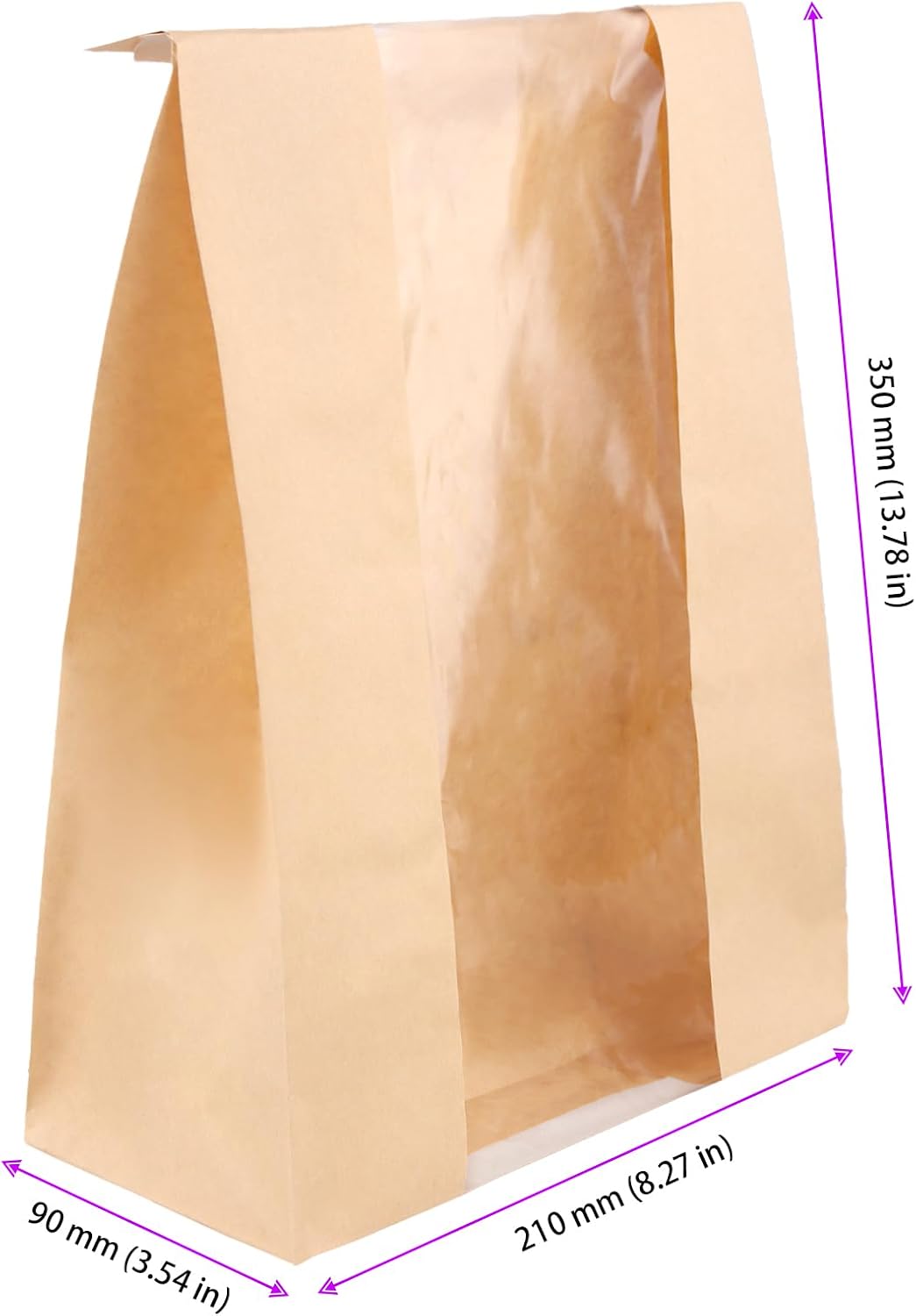 150 Pack 13.7 x 8.2 x 3.5 Inch Pale Brown Kraft Paper Bread Bags Bulk with Stickers Bakery Bags, Bakery Storage with Clear Window for Packaging Baked Food Bread Storage
