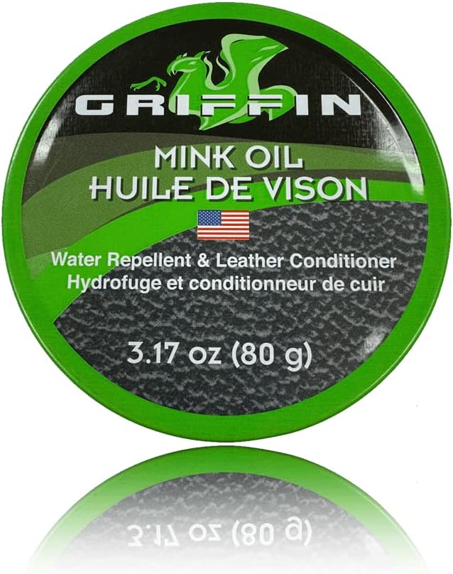 GRIFFIN Mink Oil - Leather Conditioner, Leather Softener, Water Repellent (Waterproofing) and Weather Protector - Shoes, Boots, Handbags and Leather Goods (2.8 oz) - Made in USA