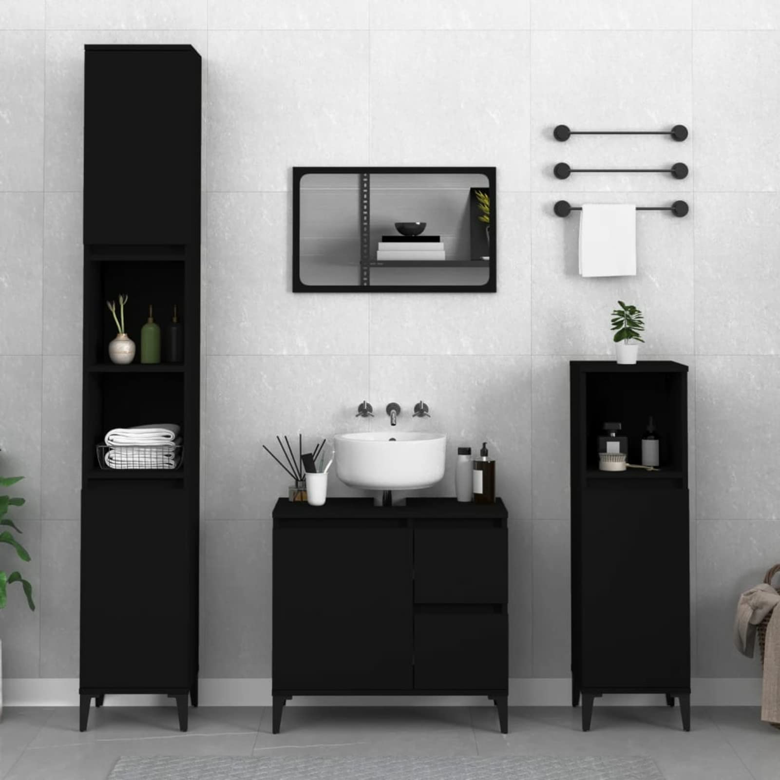 Sufrk Badschrank Schwarz 65x33x60 cm Holzwerkstoff Badezimmer MöBel Closet Schmal Eckschrank Klein