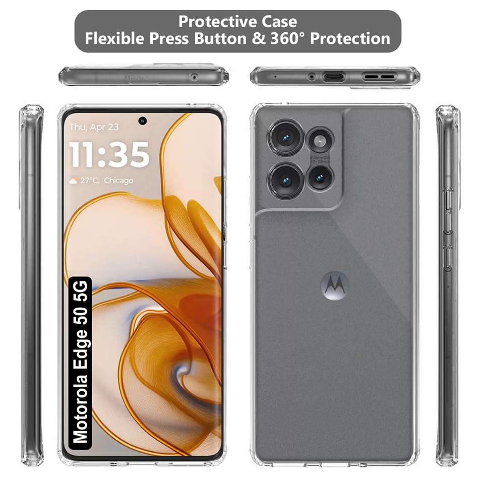 Image of Fashionury Crystal Clear Case for Motorolarola Edge 50 5G | Yellowing Resistance | Transparent TPU Silicone | Raised Camera Lips | Slim Transparent Cover