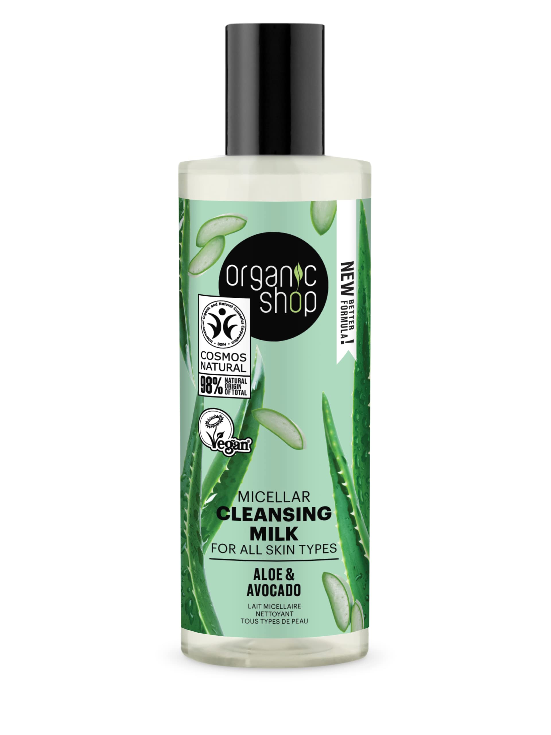 Organic Shop Avocado and Aloe Micellar Cleansing Milk for Skincare, 150 ml