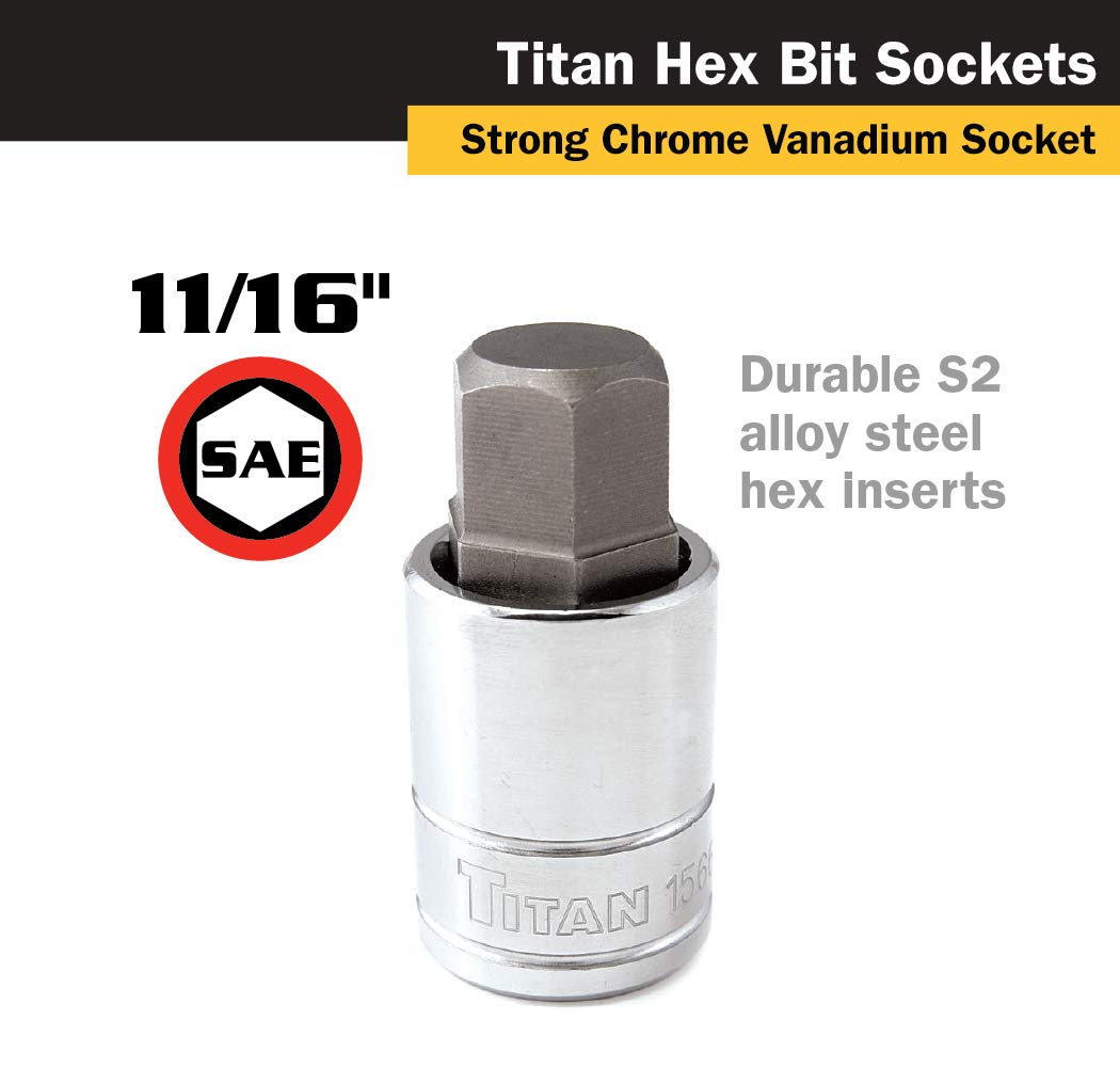 Titan 15665 1/2-Inch Drive x 11/16-Inch Hex Bit Socket, Factory, 11/16" - Image 2