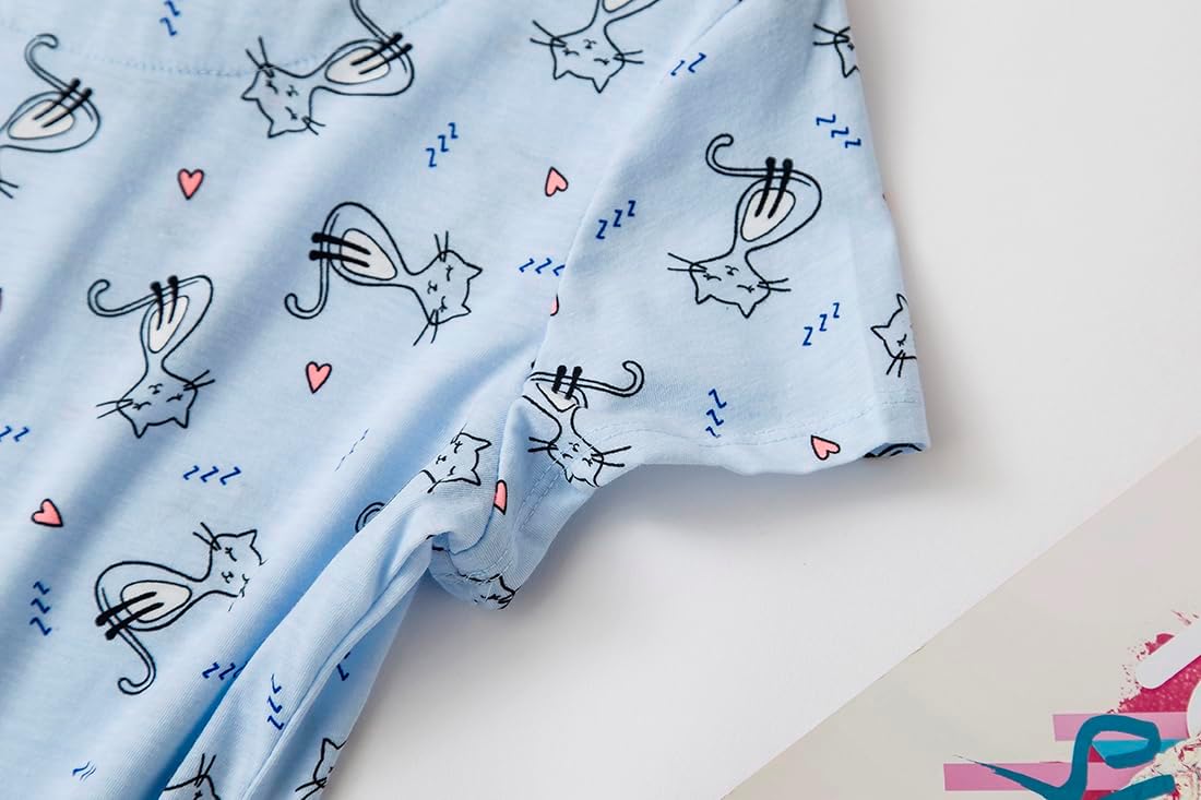 PNAEONG Women's Cotton Nightgown Sleepwear Short Sleeves Shirt Casual Print Sleepdress - Image 5