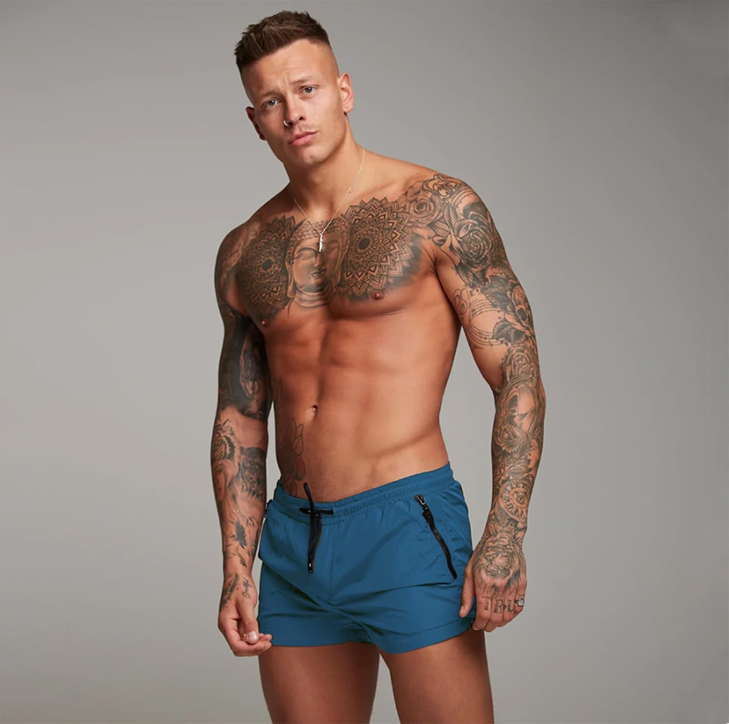 Mens Swim Trunks Quick Dry Swimwear Zipper Pockets, Swim Shorts with Mesh Lining - Image 3