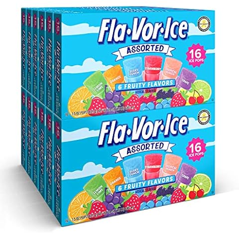 Flavorice Freezer Pops, 1.5oz Fat Free Ice Pops, Fruity Flavors (12 Boxes, 16 - 1.5 oz pops per box), 192 total Freezer Pops Cover