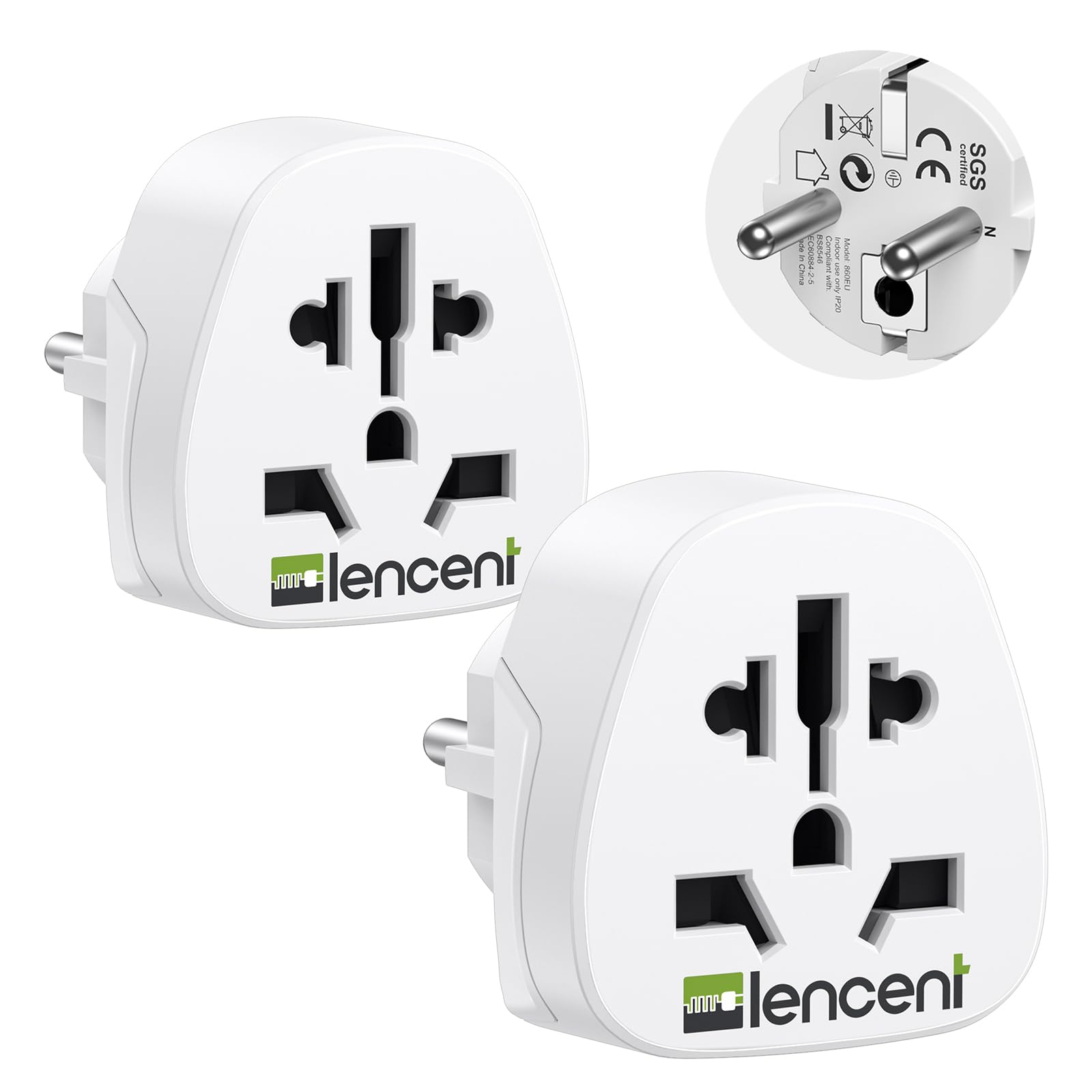 LENCENT 2X Adaptateur Universel vers France FR pour la Connexion d'appareils étrangers, par ex. UK Anglaise Angleterre, USA Americaine, Chine, Australie, Japon, Italie, Suisse etc.