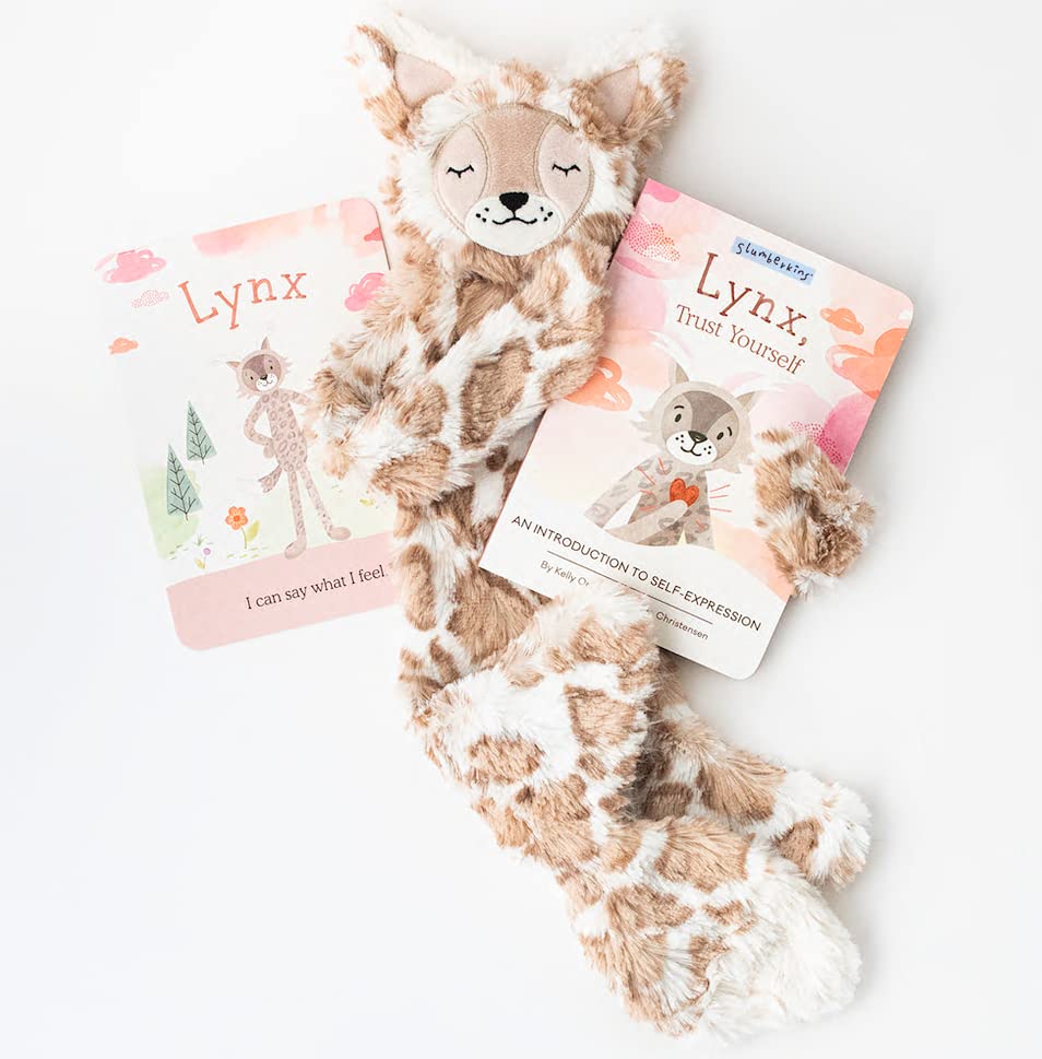 Image of Slumberkins Snuggler & Board Book | Promotes Self-Expression, Mindfulness & Healthy Boundaries | Social Emotional Learning Tools for Ages 0+ (Lynx)