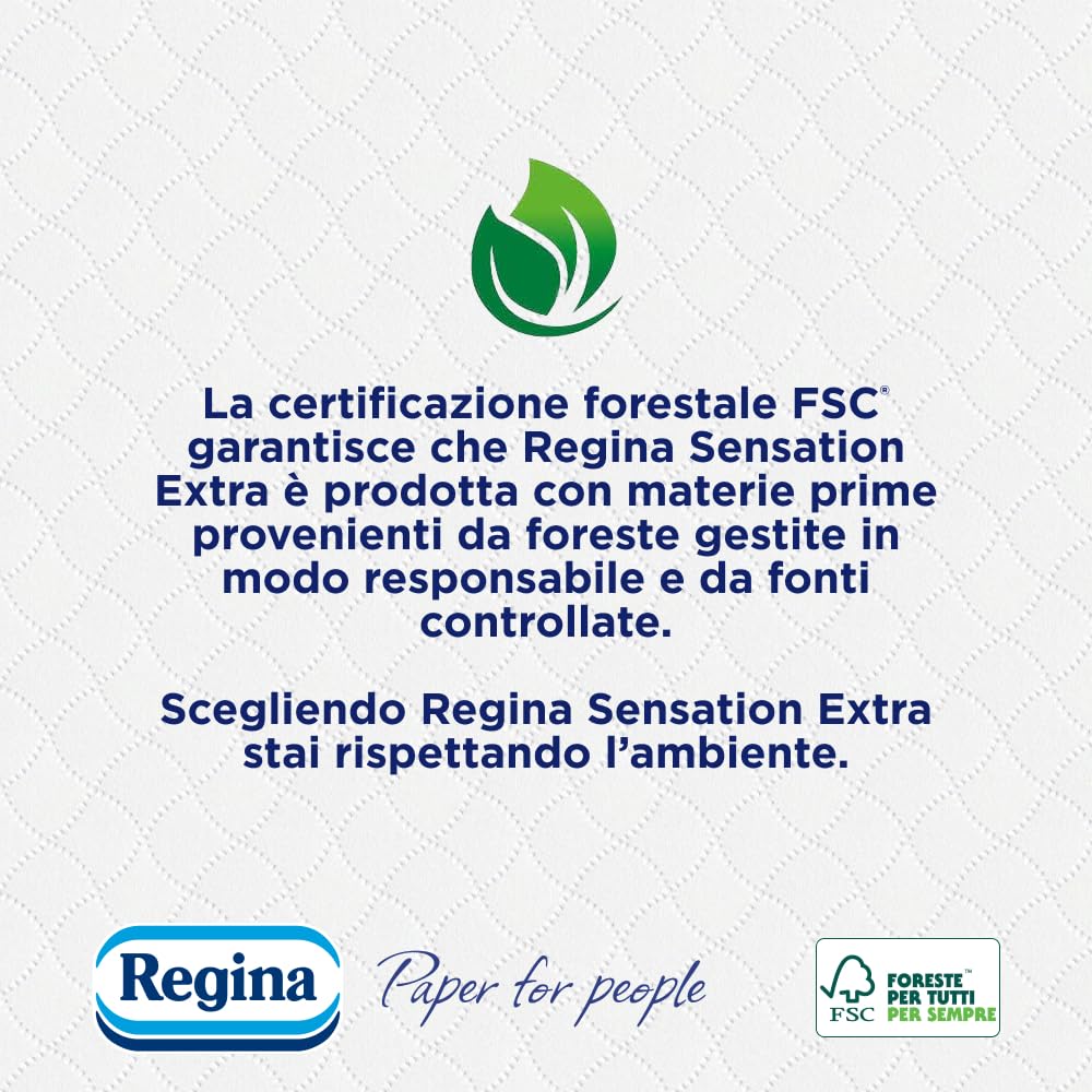 Regina Sensation Extra - 28 Rotoli di Carta Igienica, 170 Soffici Fogli a 4 Veli, Comfort ad Ogni Strappo, Confezione con il 60% di Plastica Riciclata, Carta 100% Certificata FSC