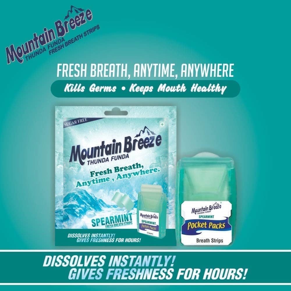 Mountain Breeze Oral Hygiene Mouth Freshener Sugar Free Spearmint Flavoured Breath Strips(24 Strips Each Cassatte)-Pack of 1(3 Cassette), 50 Grams