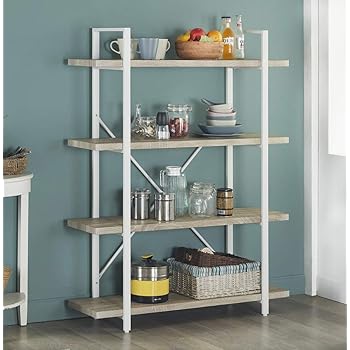 Amazon Com Homissue 4 Shelf Modern Style Bookshelf Light Oak Shelves And White Metal Frame Open Bookcases Furniture For Home Office 54 9 Inch Height Furniture Decor