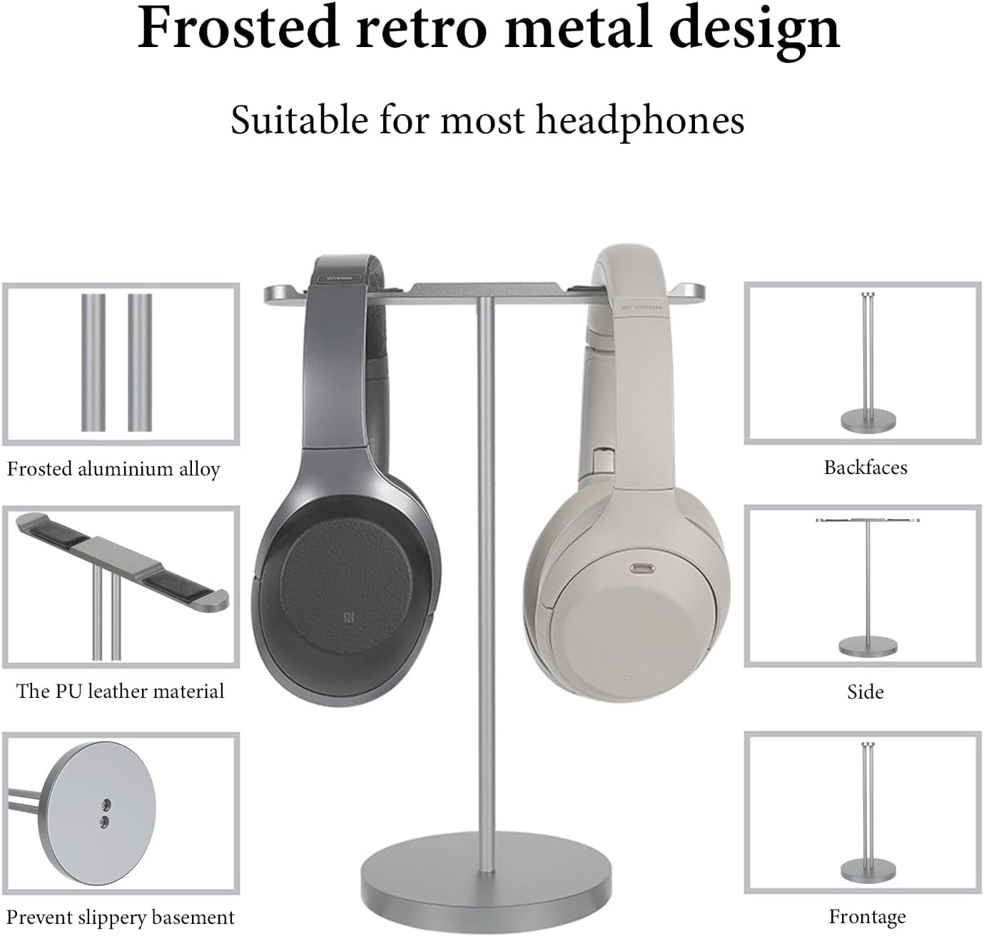 GEEKRIA Aluminum Alloy Dual Headphones Stand for Over-Ear Headphones, Gaming Headset Holder, Desk Display Hanger with Solid Heavy Base Compatible with Beats, Bose, Sony, AKG, ATH (Gray)