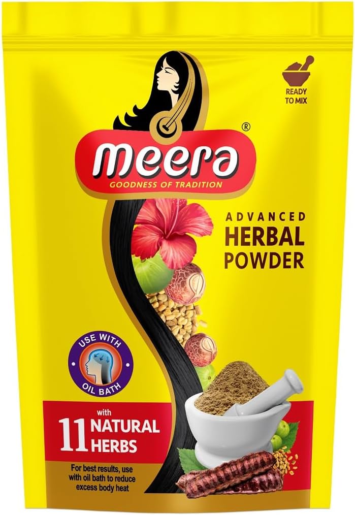 4 X Meera Herbal Hair Wash Powder Shikakai, Tulsi, Shampoo 4 X 80 G = 320g