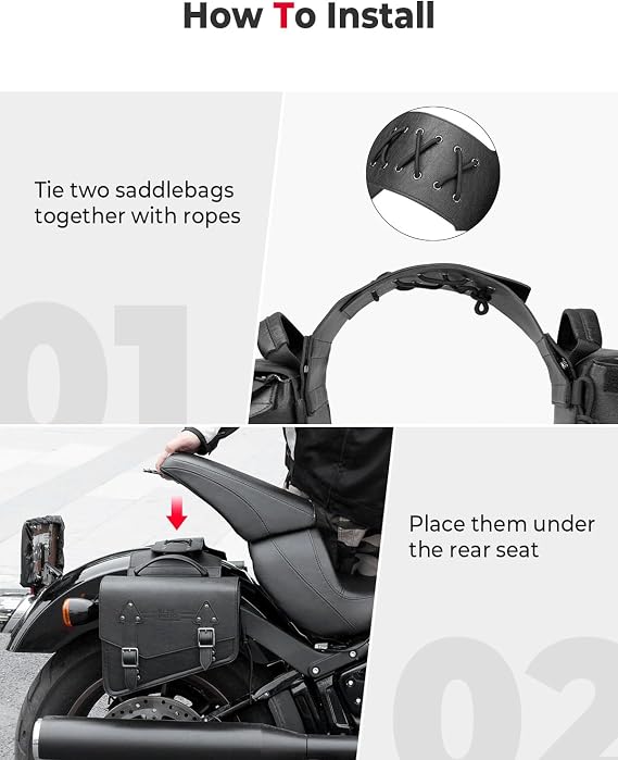 KEMIMOTO Motorcycle Saddlebags Leather Side Bags 12L Compatible with Sportster 883 1200 Softail Low Rider S Cruiser Dyna V-star Shadow Vulcan Rebel