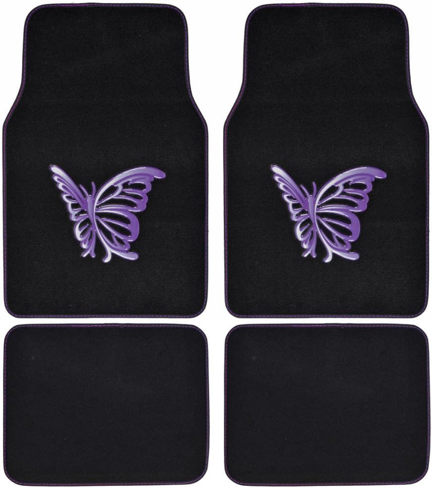 BDK 13pc Butterfly Purple Combo Auto Interior Gift Set : Seat Covers and Matching Carpet Floor Mats