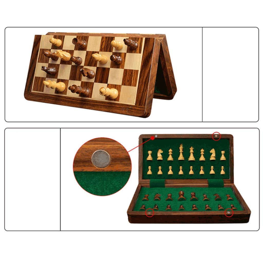 MRKU Set di Scacchi Set di Scacchi con Scacchiera Pieghevole in Legno e Scatola di immagazzinaggio Standard Classica, Set di Scacchi Rosewood International, S