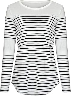 Camisa de cuadros para mujer, camiseta de maternidad, manga larga, con ollas, para lactancia maternidad, a rayas, túnica de manga larga, color negro